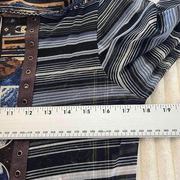 ANAC Women Mesh Abstract Print Dress cowl Neck Sz L Boho Art 90s Y2K bell Sleeve - Picture 11 of 12